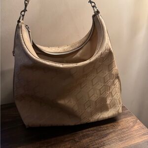 Authentic MCM Cream Embossed Hobo Shoulder Bag